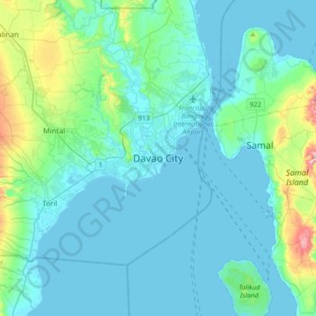 Mappa topografica Davao City, altitudine, rilievo