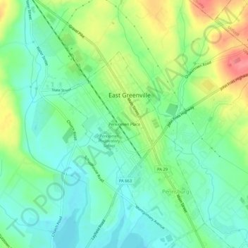 Mappa topografica Perkiomen Place, altitudine, rilievo