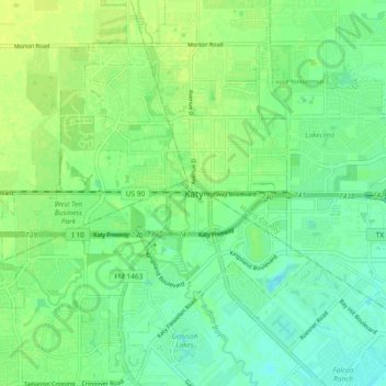 Mappa topografica Katy, altitudine, rilievo