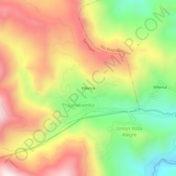 Mappa topografica Villarica, altitudine, rilievo