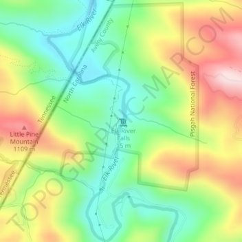 Mappa topografica Elk River Falls, altitudine, rilievo