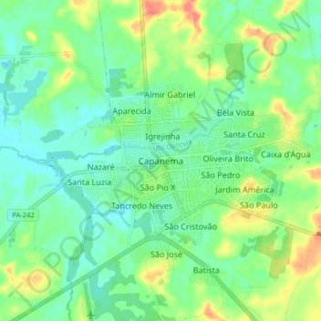 Mappa topografica Capanema, altitudine, rilievo