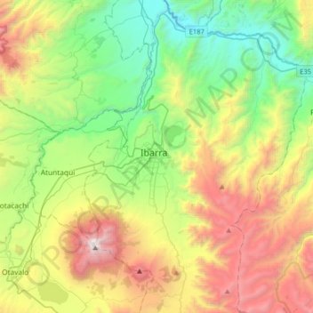 Mappa topografica Ibarra, altitudine, rilievo