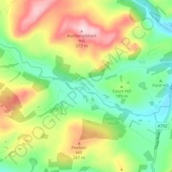 Mappa topografica Tynron, altitudine, rilievo