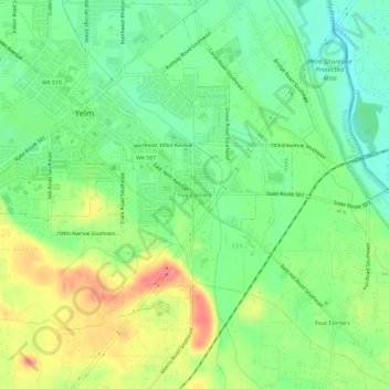 Mappa topografica Five Corners, altitudine, rilievo