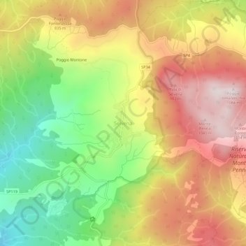Mappa topografica Selvena, altitudine, rilievo