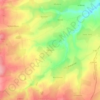 Mappa topografica Villeneuve, altitudine, rilievo