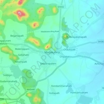 Mappa topografica Madakasira, altitudine, rilievo