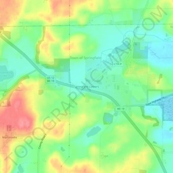 Mappa topografica Springfield Corners, altitudine, rilievo