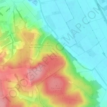 Mappa topografica Höhenberg, altitudine, rilievo