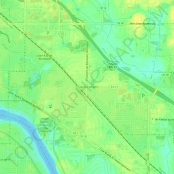 Mappa topografica Thompson Heights, altitudine, rilievo
