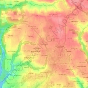 Mappa topografica Pennanguer, altitudine, rilievo