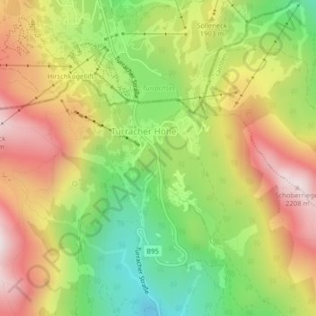 Mappa topografica Turracher Höhe, altitudine, rilievo