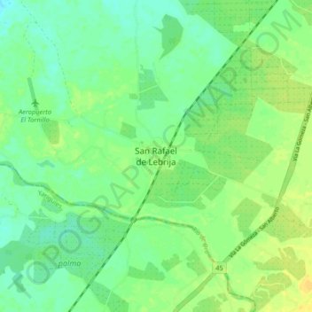 Mappa topografica San Rafael de Lebrija, altitudine, rilievo