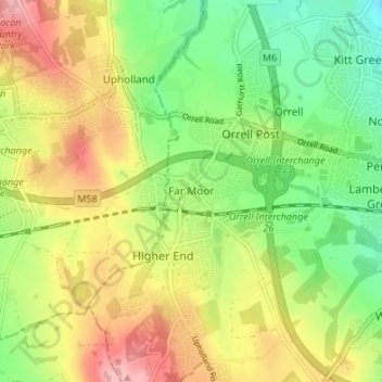 Mappa topografica Far Moor, altitudine, rilievo
