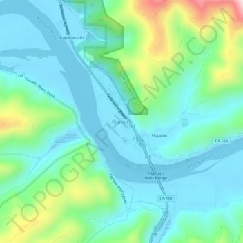Mappa topografica Klamath, altitudine, rilievo
