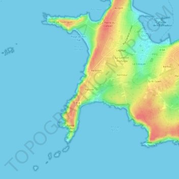 Mappa topografica Pen-Hir, altitudine, rilievo