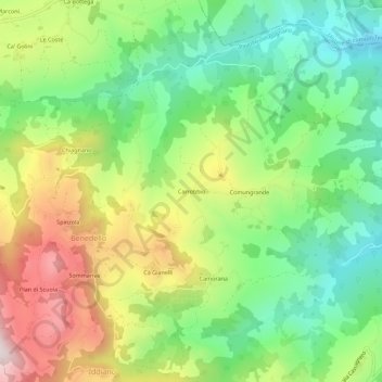 Mappa topografica Carrobbio, altitudine, rilievo