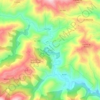 Mappa topografica A Silva, altitudine, rilievo