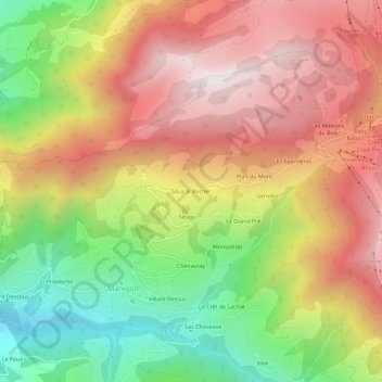 Mappa topografica Sous le Rocher, altitudine, rilievo