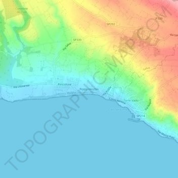 Mappa topografica Posto Vecchio, altitudine, rilievo