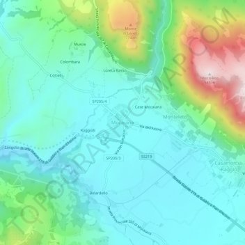 Mappa topografica Mocaiana, altitudine, rilievo