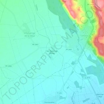 Mappa topografica San Martín del Obispo, altitudine, rilievo