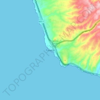 Mappa topografica Popotla, altitudine, rilievo