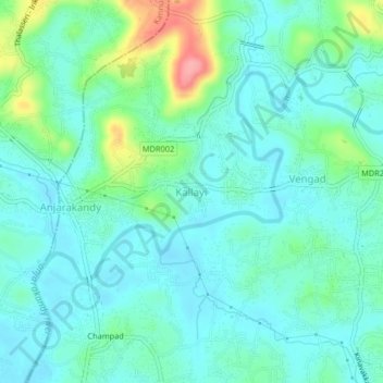 Mappa topografica Kallayi, altitudine, rilievo