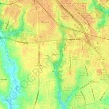 Mappa topografica Oakdale, altitudine, rilievo