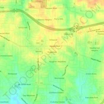Mappa topografica Ridgefield, altitudine, rilievo