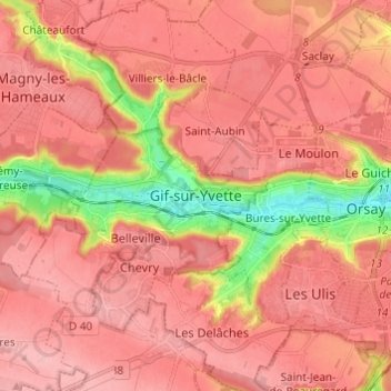 Mappa topografica Gif-sur-Yvette, altitudine, rilievo