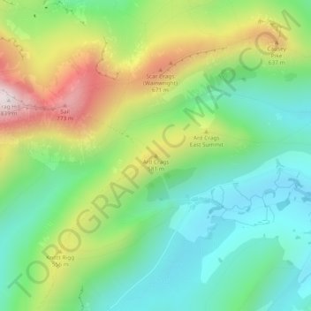 Mappa topografica Ard Crags, altitudine, rilievo