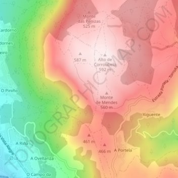 Mappa topografica Corroubelo, altitudine, rilievo