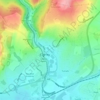 Mappa topografica Lydney Hub, altitudine, rilievo