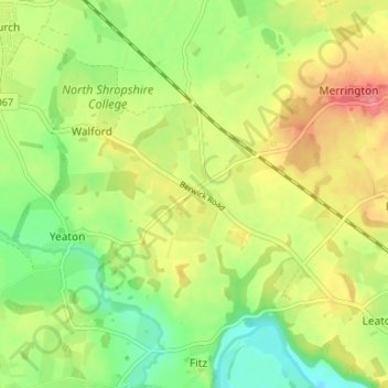 Mappa topografica Walford Heath, altitudine, rilievo