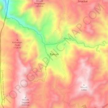 Mappa topografica Bakun, altitudine, rilievo