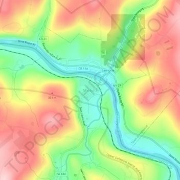 Mappa topografica Shohola, altitudine, rilievo