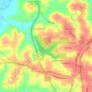 Mappa topografica Forest Circle, altitudine, rilievo