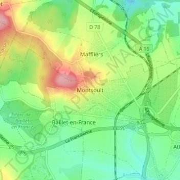 Mappa topografica Montsoult, altitudine, rilievo