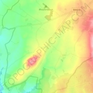 Mappa topografica Rhoshirwaun, altitudine, rilievo