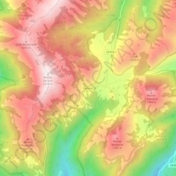 Mappa topografica Pettino, altitudine, rilievo