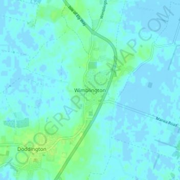 Mappa topografica Wimblington, altitudine, rilievo