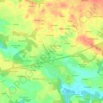 Mappa topografica Lanveur, altitudine, rilievo