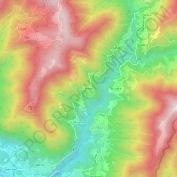 Mappa topografica Monte, altitudine, rilievo