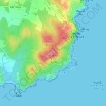 Mappa topografica Puig de Terme, altitudine, rilievo