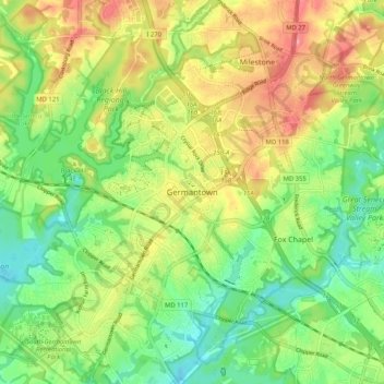 Mappa topografica Germantown, altitudine, rilievo