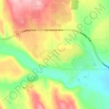 Mappa topografica Priddis Greens, altitudine, rilievo
