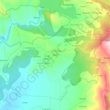 Mappa topografica A Brea, altitudine, rilievo