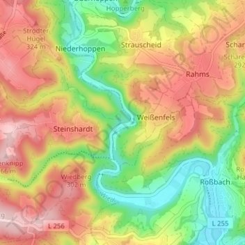Mappa topografica Als-Au, altitudine, rilievo